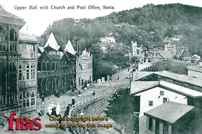Post card Upper Mall, Church and Post Office, Simla