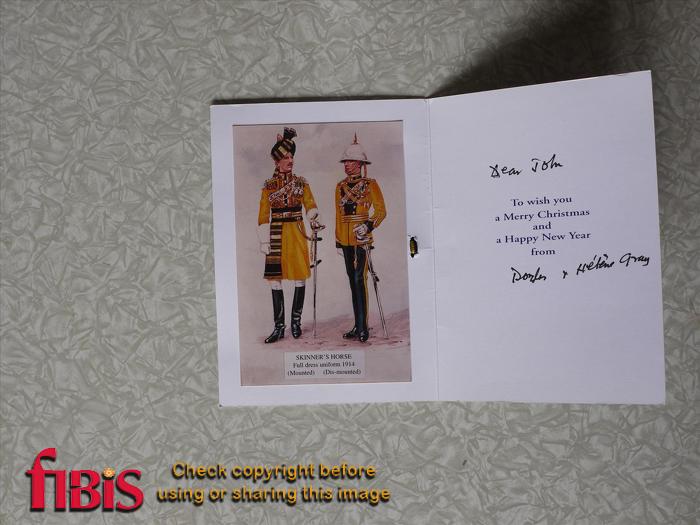 "Christmas Card with Skinner's Horse Full Dress Uniforms 1914, mounted and dis-mounted."	
