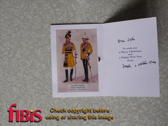 "Christmas Card with Skinner's Horse Full Dress Uniforms 1914, mounted and dis-mounted."	

