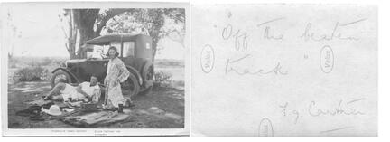 Frederick James Cartner and Alice Cartner (nee Lavender) having a picnic next to a car 