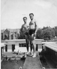 Derrick Cartner and unknown man on diving board