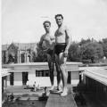 Derrick Cartner and unknown man on diving board