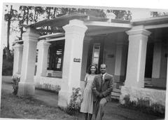 Man and woman outside building