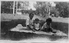 Three children having a picnic