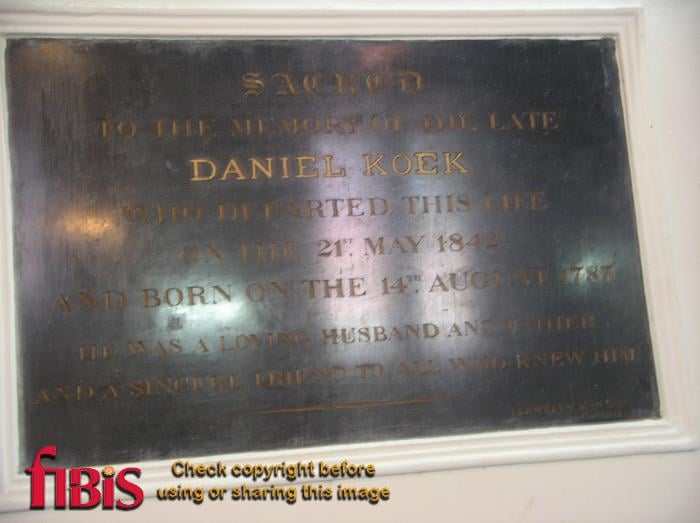 Memorial to Daniel Koek 1787 to 1842.JPG