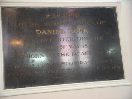 Memorial to Daniel Koek 1787 to 1842 Christ Church Melaka