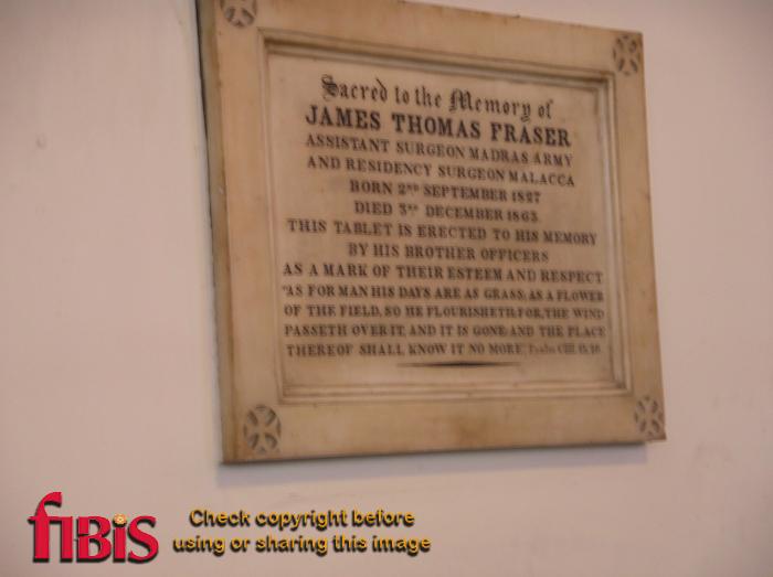 Memorial to James Thomas Frazer Assistant Surgeon Madras Army