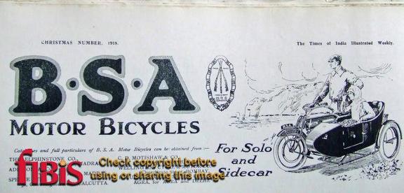 BSA Motor Bicycles Advertisement 1918
