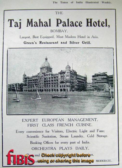 The Taj Mahal Palace Hotel Advertisement 1918