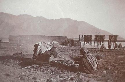 Drying and smoking fish on the edge of Wular Lake Srinagar 1911