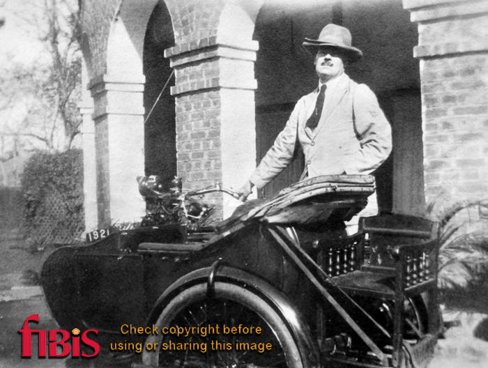 Cyril Cronan and motor bike in Calcutta 1925