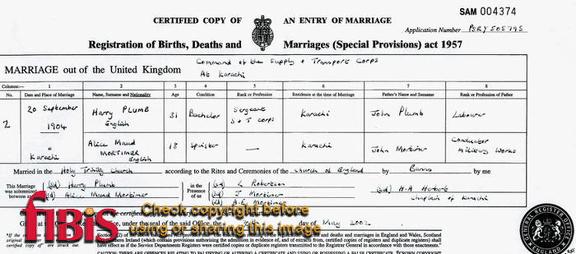 Mortimer, Plumb Marriage 1904